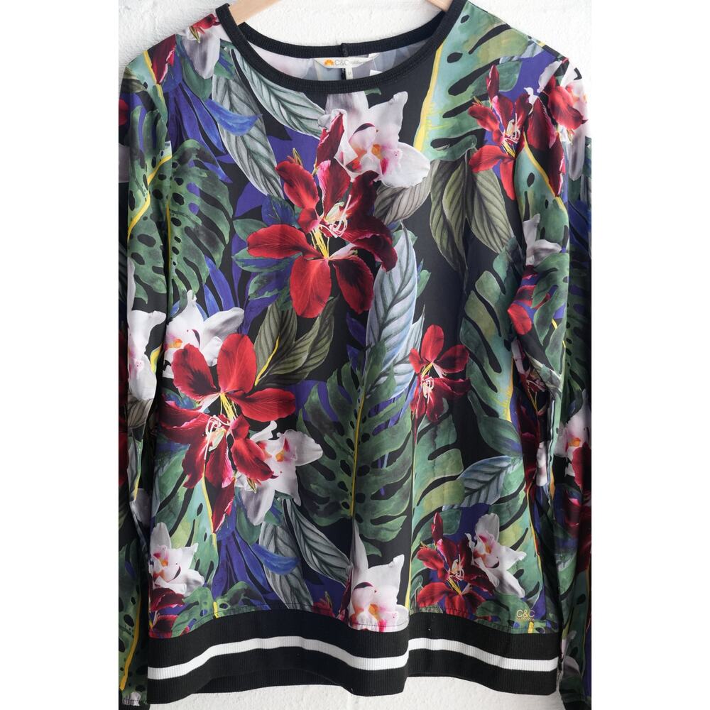 C&C California Black Multi-Color Floral Print Pullover Sweatshirt Size Medium - Picture 4 of 7